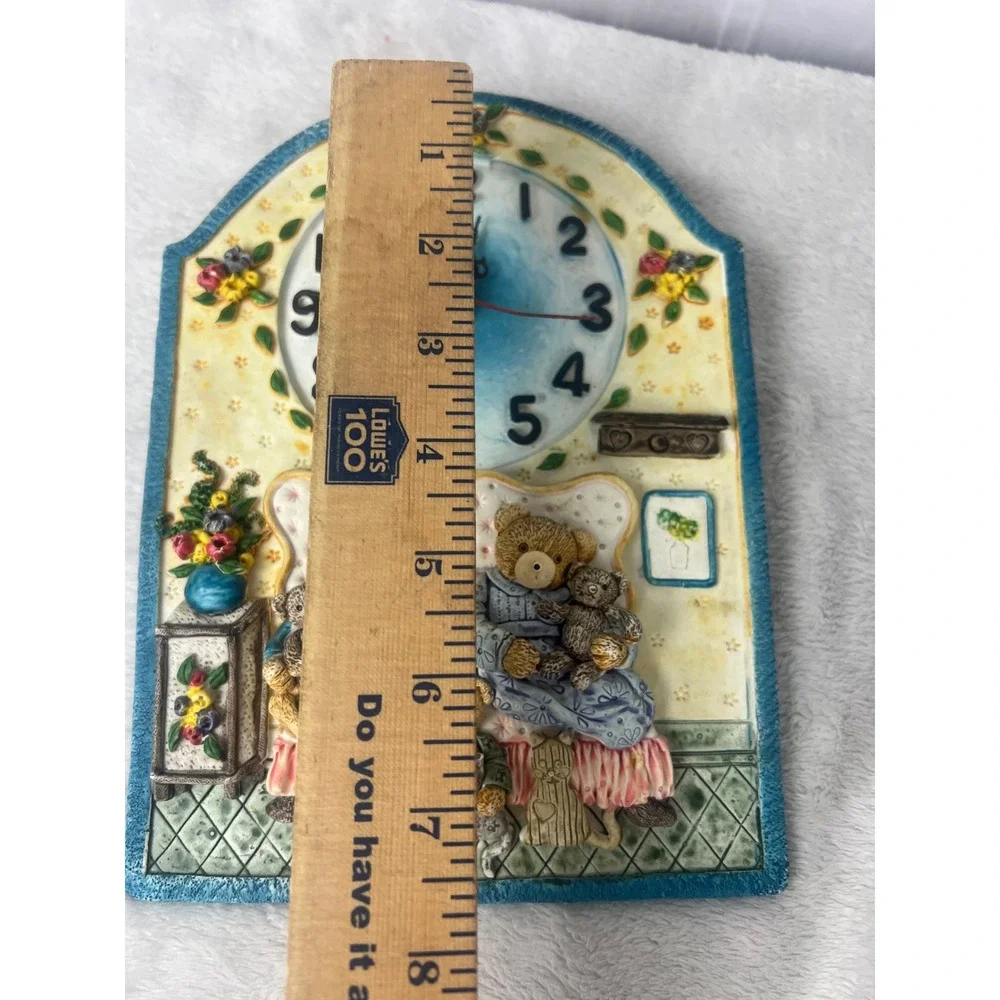 Vintage Teddy Bear‎ Family 3D Resin Wall Clock Nursery Decor Blue Cream 8x6